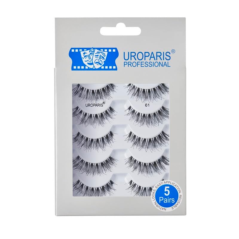 Uroparis 61 Eyelashes for Women — Pack of 5 Tapered Handmade Eye Lashes | Lightweight False Lashes with Premium Virgin Hair | Invisible Band | For Glam Look & Enhance Beauty (Black) - 5 Pair - Image 1