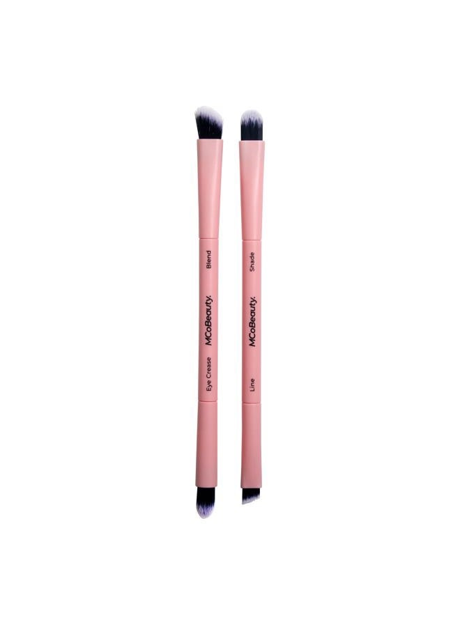 MCoBeauty مجموعة فرش العيون برو ديلوكس - احصل على مظهر طبيعي أو مظهر بارز - بناء، دمج، تليين وتحديد - أربعة رؤوس فرشاة - تعمل مع الصيغ الكريمية والسائلة والبودرة - شعيرات ناعمة - 2 قطعة - Image 1