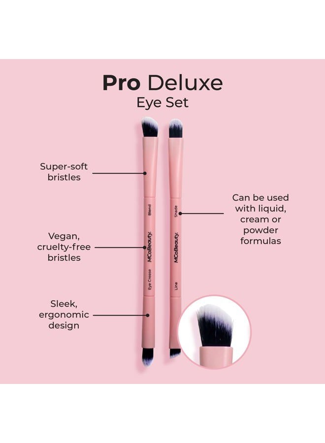 MCoBeauty مجموعة فرش العيون برو ديلوكس - احصل على مظهر طبيعي أو مظهر بارز - بناء، دمج، تليين وتحديد - أربعة رؤوس فرشاة - تعمل مع الصيغ الكريمية والسائلة والبودرة - شعيرات ناعمة - 2 قطعة - Image 2