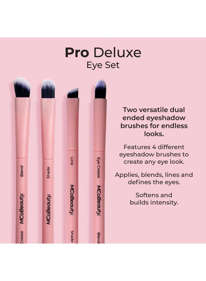 MCoBeauty مجموعة فرش العيون برو ديلوكس - احصل على مظهر طبيعي أو مظهر بارز - بناء، دمج، تليين وتحديد - أربعة رؤوس فرشاة - تعمل مع الصيغ الكريمية والسائلة والبودرة - شعيرات ناعمة - 2 قطعة - Image 3