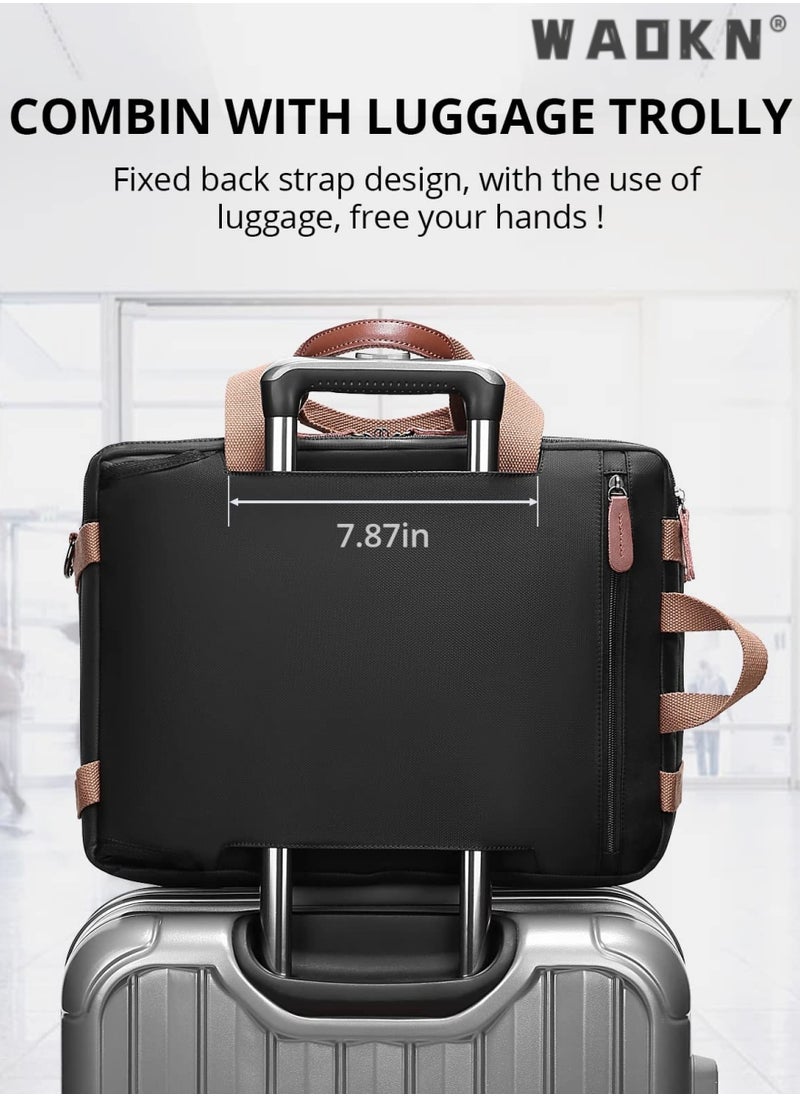 WAOKN - Laptop Bag Convertible Backpack Briefcase Shoulder Bag 3 in 1 Convertible Bag Laptop Case Handbag Business Briefcase Multi-Functional Travel Rucksack Fits 15.6 Inch Laptop for Men/Women (Black) - Image 1