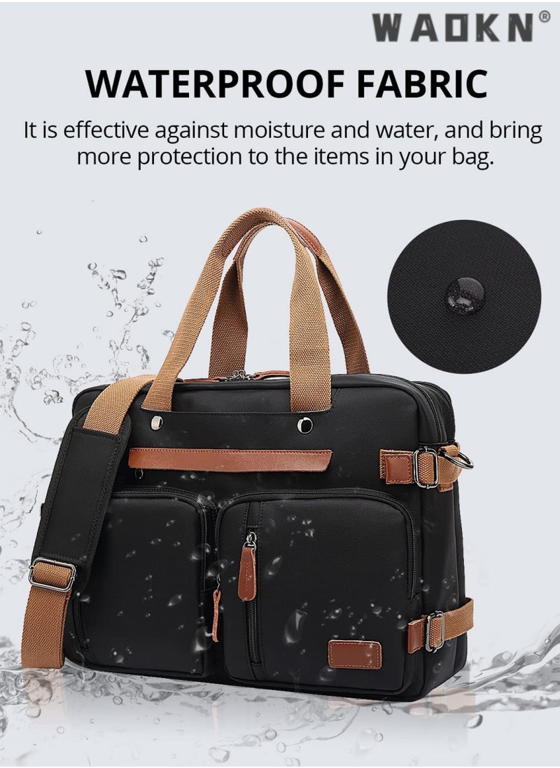 WAOKN - Laptop Bag Convertible Backpack Briefcase Shoulder Bag 3 in 1 Convertible Bag Laptop Case Handbag Business Briefcase Multi-Functional Travel Rucksack Fits 15.6 Inch Laptop for Men/Women (Black) - Image 1