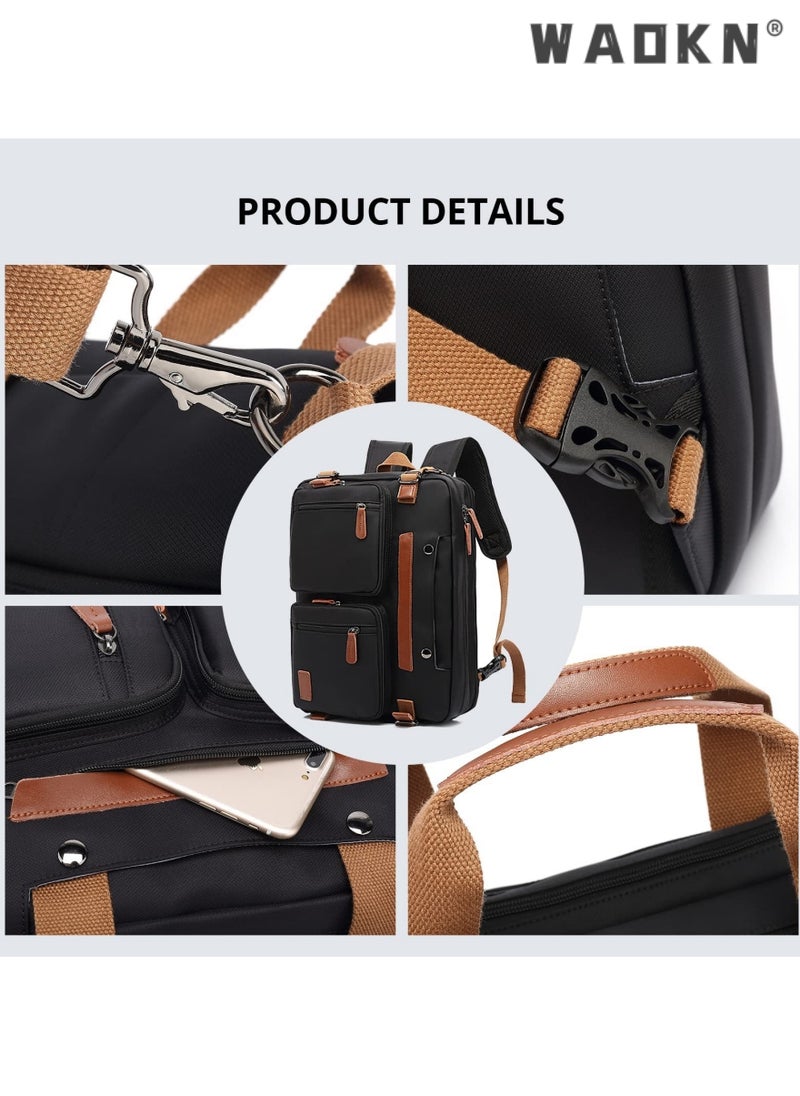 WAOKN - Laptop Bag Convertible Backpack Briefcase Shoulder Bag 3 in 1 Convertible Bag Laptop Case Handbag Business Briefcase Multi-Functional Travel Rucksack Fits 15.6 Inch Laptop for Men/Women (Black) - Image 1