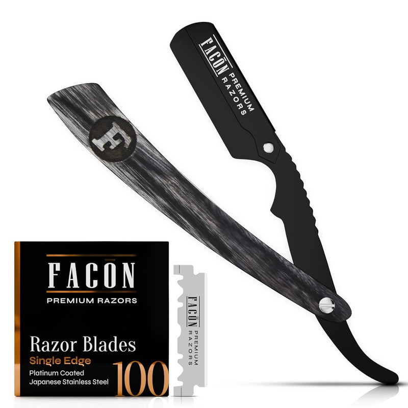 FACON Facón Straight Razors for Men - Professional Barber Straight Edge Razor Kit with 100 Blades, Wooden Stainless Steel Barbero Shaver for a Smooth & Precise Shave, Premium Barber Razor for Men's Shaving - Image 1