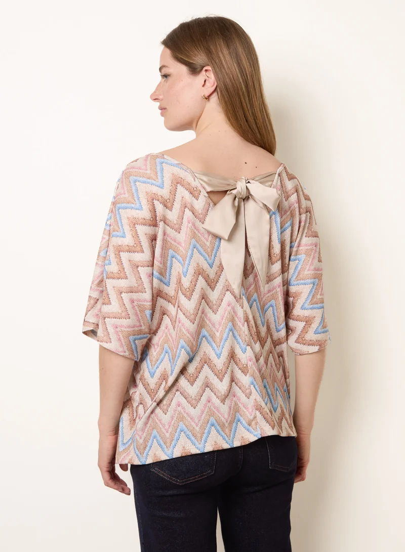 بلو فانيلا Zig Zag Metallic Bow Back Top