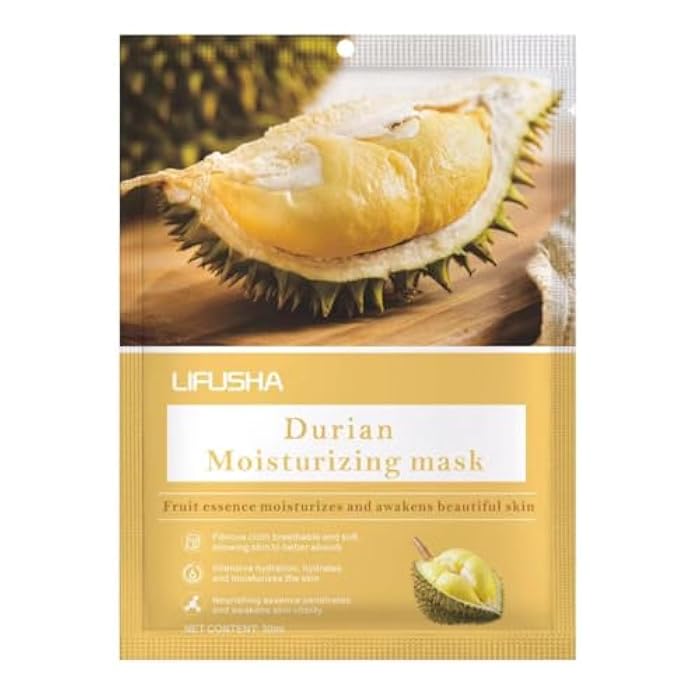 LIFUSHA Durian Moisturizing Face Mask, 30ml, Hydrating Sheet Mask with Fruit Essence (30ml, Durian) - Image 1