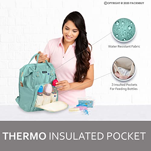 PACKNBUY Stylish Diaper Bag for Mothers for Travel with Changing Mat, Maternity Bag with Insulated Bottle Pockets and Multiple Pockets Baby Diaper Bag to Store Newborn Baby Products (Green) - Image 3