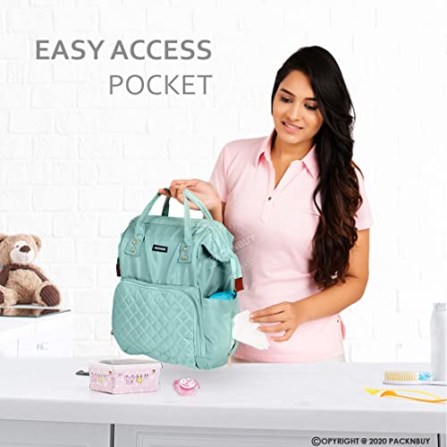PACKNBUY Stylish Diaper Bag for Mothers for Travel with Changing Mat, Maternity Bag with Insulated Bottle Pockets and Multiple Pockets Baby Diaper Bag to Store Newborn Baby Products (Green) - Image 5