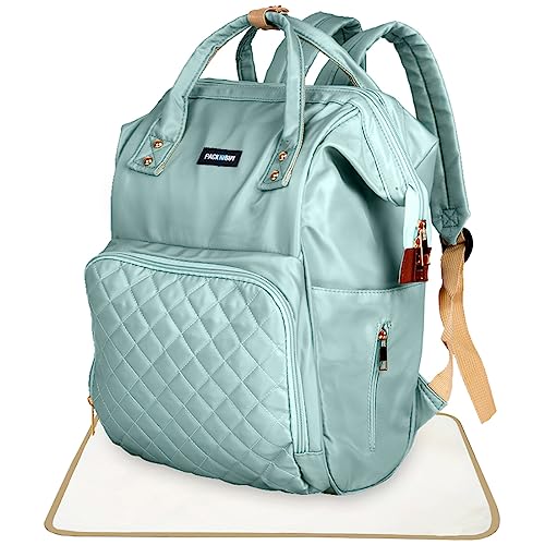 PACKNBUY Stylish Diaper Bag for Mothers for Travel with Changing Mat, Maternity Bag with Insulated Bottle Pockets and Multiple Pockets Baby Diaper Bag to Store Newborn Baby Products (Green) - Image 1