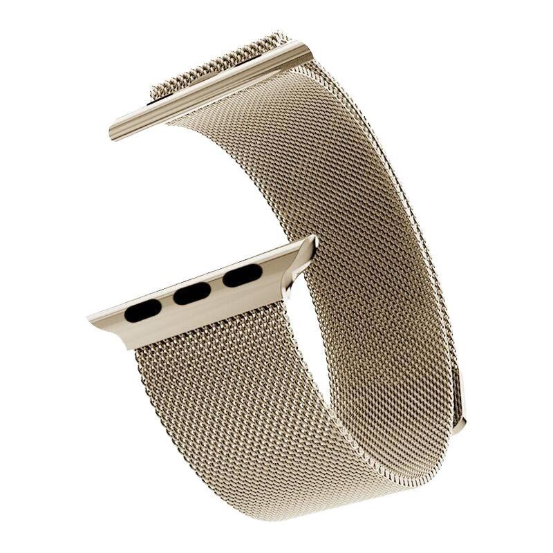 سوار ساعة ذكية سوار معدني من الستانلس ستيل متوافق مع Apple Watch / SE بملاءمة قابلة للتعديل وحزام بديل بتصميم معدني أنيق باللون Gold قابل للتعديل - Image 1