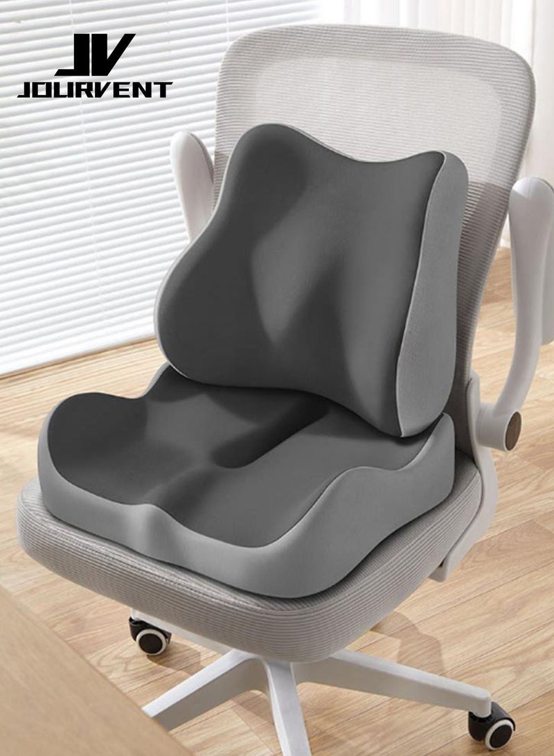 Jourvent Ergonomic Seat Cushion and Lumbar Support Pillow Set for Office Chair - 100% Memory Foam Back & Coccyx Cushion for Back Pain, Sciatica & Tailbone Relief - Orthopedic Posture Corrector for Car, Desk & Gaming Chair - Image 1