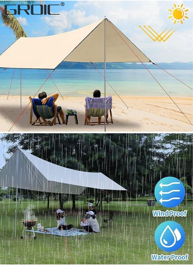 GROIC - 3*3M Camping Tarp and Pole Kit, Waterproof, Lightweight for Camping,Camping tarp with Poles, 3*3M Camping tarp+ 6 Ground Nails+ 6 Wind Rope+ 1 Set of Ultralight Aluminum Pole+ Outsourcing - Image 1