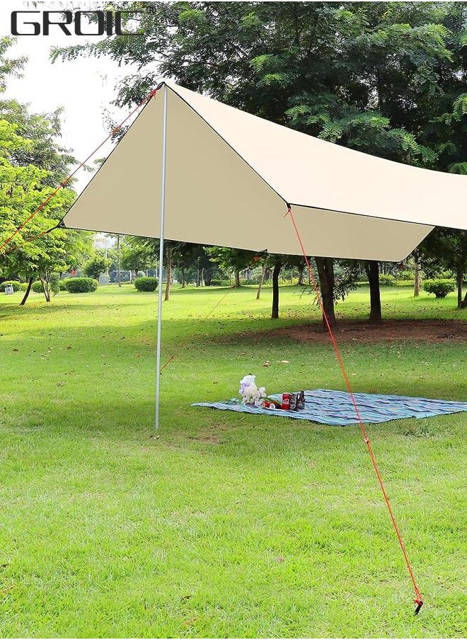 GROIC - 3*3M Camping Tarp and Pole Kit, Waterproof, Lightweight for Camping,Camping tarp with Poles, 3*3M Camping tarp+ 6 Ground Nails+ 6 Wind Rope+ 1 Set of Ultralight Aluminum Pole+ Outsourcing - Image 1