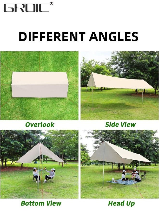 GROIC - 3*3M Camping Tarp and Pole Kit, Waterproof, Lightweight for Camping,Camping tarp with Poles, 3*3M Camping tarp+ 6 Ground Nails+ 6 Wind Rope+ 1 Set of Ultralight Aluminum Pole+ Outsourcing - Image 1