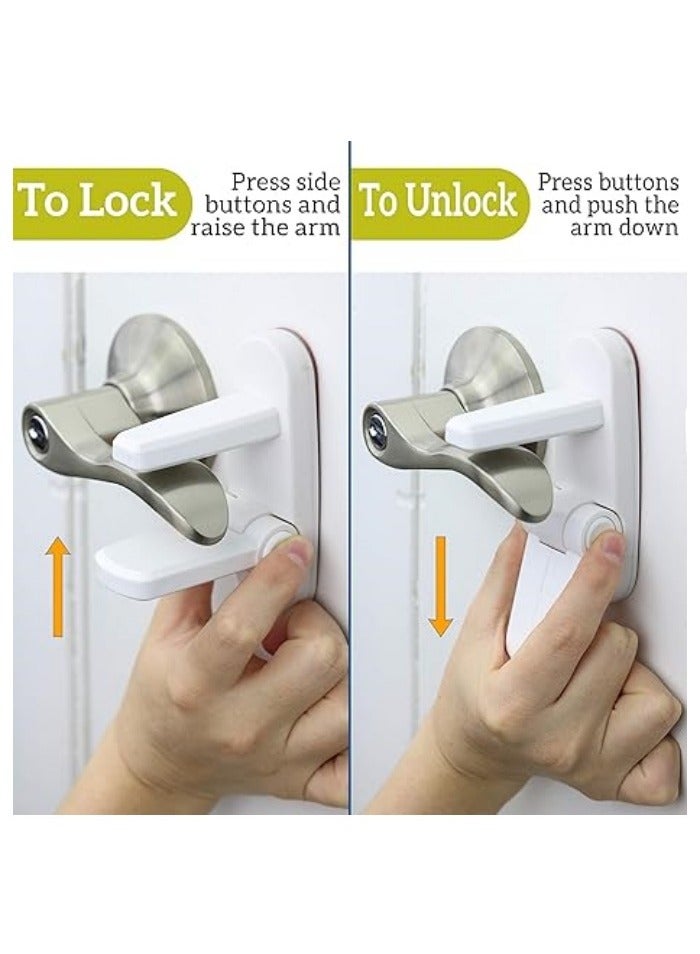 أقفال مقابض الأبواب (4 قطع) - تمنع الأطفال الصغار من فتح الأبواب - مصنوعة من مادة ABS متينة مع لاصق 3M - سهلة التشغيل بيد واحدة للكبار، لا حاجة إلى أدوات. - Image 2