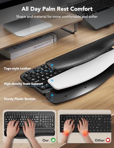 SABLUTE Wireless Keyboard and Mouse Combo – Ergonomic Wave Key, Built-in Leather Soft Palm Rest, 2.4G Full Size, 6-Button Mouse with 4-Level DPI, Dual USB-A/USB-C, MA12 for Windows & macOS Compatible- SABLUTE - Image 3