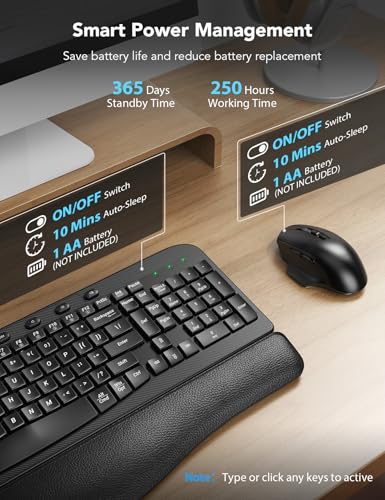 SABLUTE Wireless Keyboard and Mouse Combo – Ergonomic Wave Key, Built-in Leather Soft Palm Rest, 2.4G Full Size, 6-Button Mouse with 4-Level DPI, Dual USB-A/USB-C, MA12 for Windows & macOS Compatible- SABLUTE - Image 5
