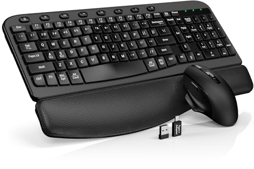 SABLUTE Wireless Keyboard and Mouse Combo – Ergonomic Wave Key, Built-in Leather Soft Palm Rest, 2.4G Full Size, 6-Button Mouse with 4-Level DPI, Dual USB-A/USB-C, MA12 for Windows & macOS Compatible- SABLUTE - Image 1