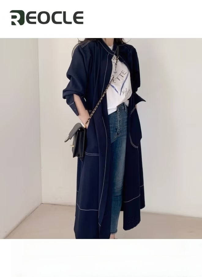 REOCLE Women's Long Sleeve Trench Coat Long Dress Single Breasted Thick A Line Pea Coats Jacket with Pockets - Image 4