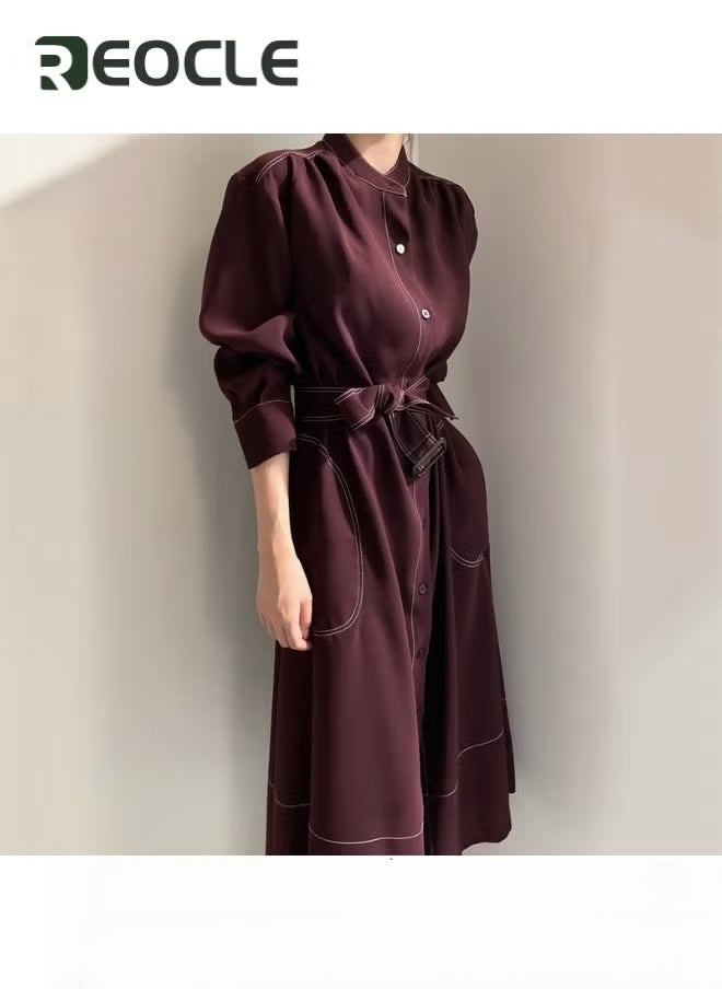 REOCLE Women's Long Sleeve Trench Coat Long Dress Single Breasted Thick A Line Pea Coats Jacket with Pockets - Image 2