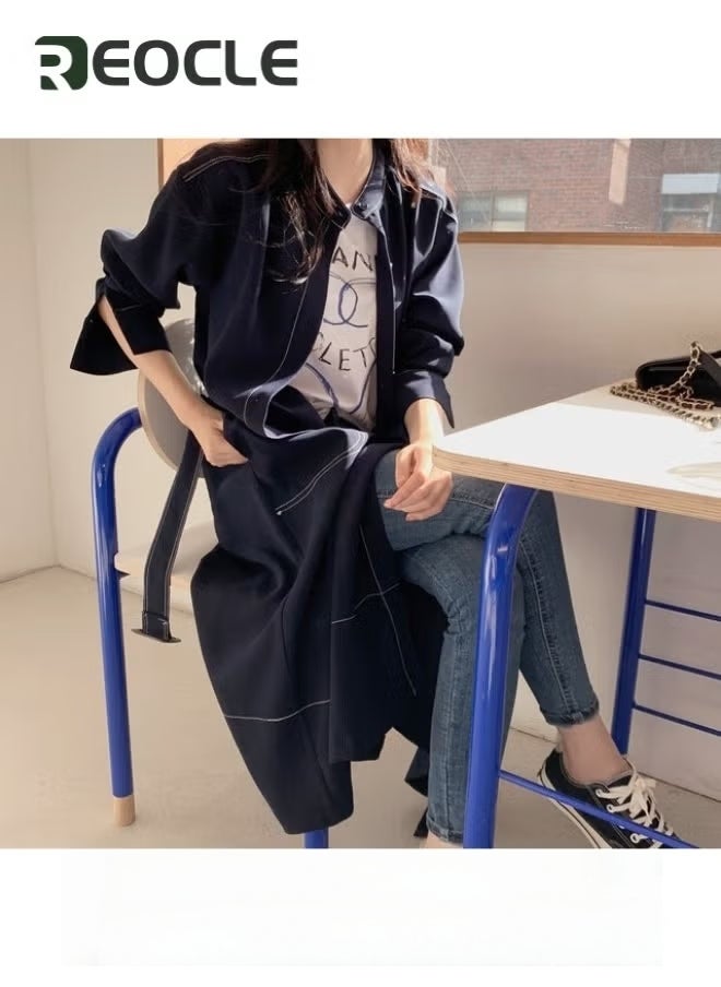 REOCLE Women's Long Sleeve Trench Coat Long Dress Single Breasted Thick A Line Pea Coats Jacket with Pockets - Image 3