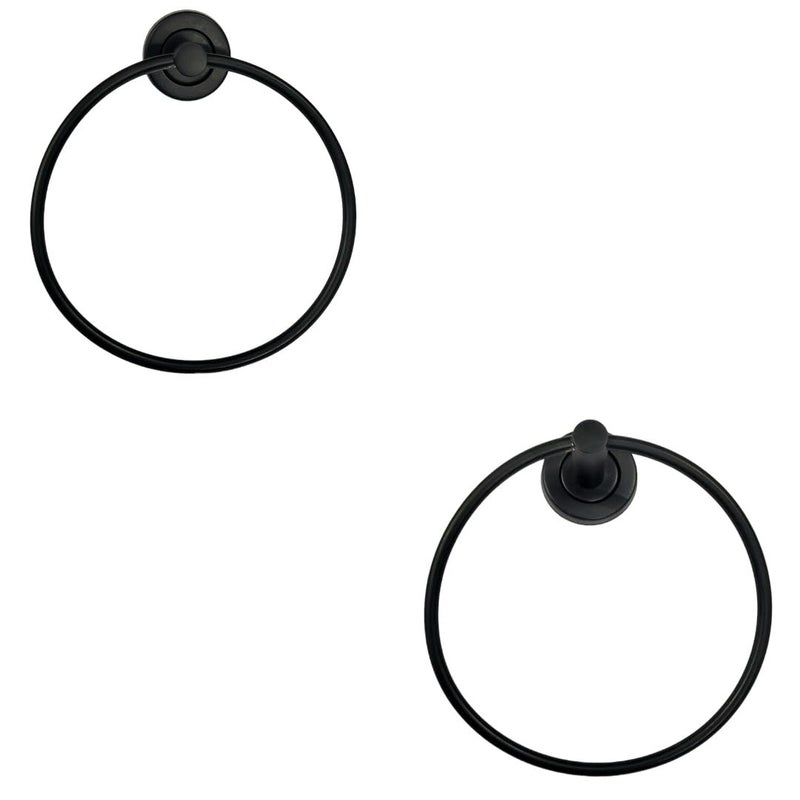 Proniks Wall Mounted Stainless Steel Delux with Matt Black Color Round Napkin Holder Towel Hanger Ring for Kitchen Wash Area Bathroom with Fitting Accessories Round Pipe Ring with Cap Pack of 2 