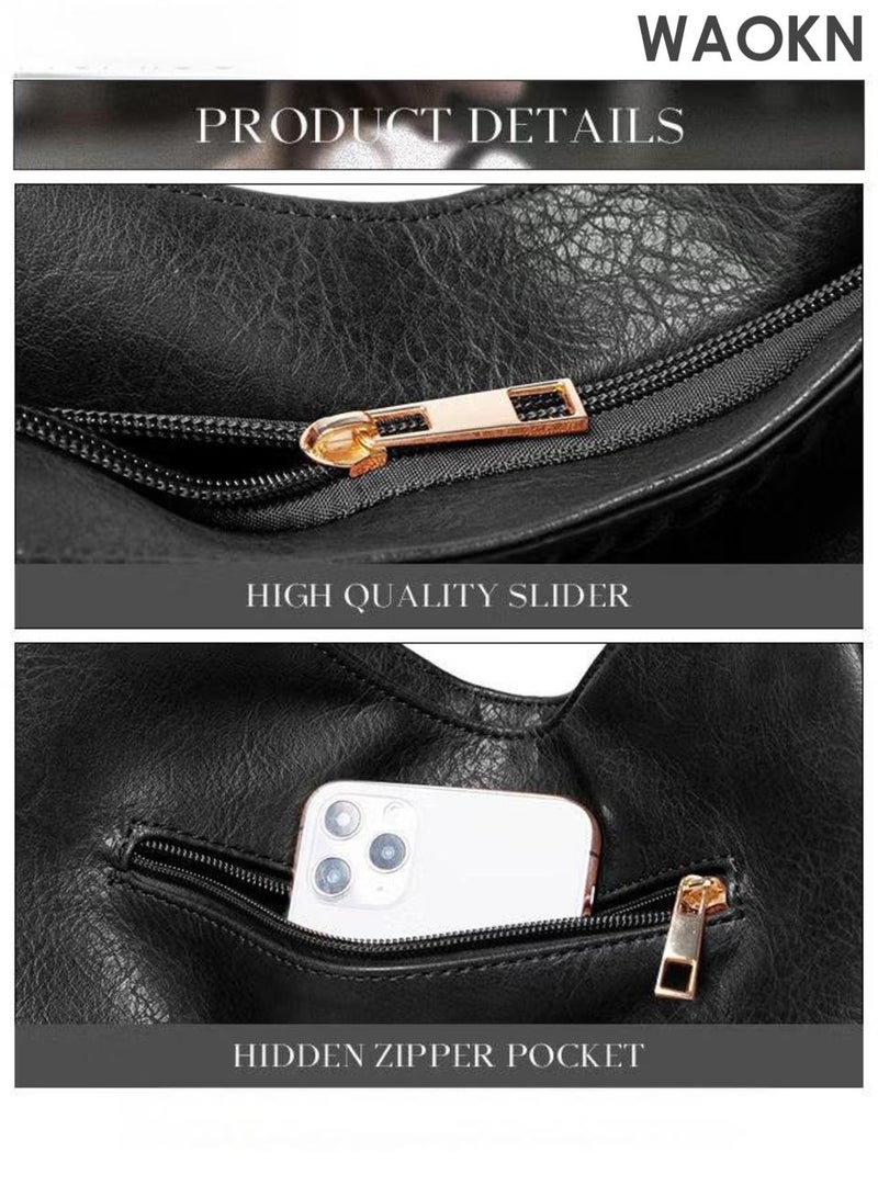 دبليو أيه أو كي أن حقائب كتف كبيرة، مجموعة حقائب يد نسائية ورجالية، حقائب توت من جلد البولي يوريثان، حقيبة كتف، حقيبة ظهر سوداء مقاومة للماء، مناسبة للجنسين، حقيبة يد بسعة تخزين كبيرة، حقيبة كروس بودي. - Image 5