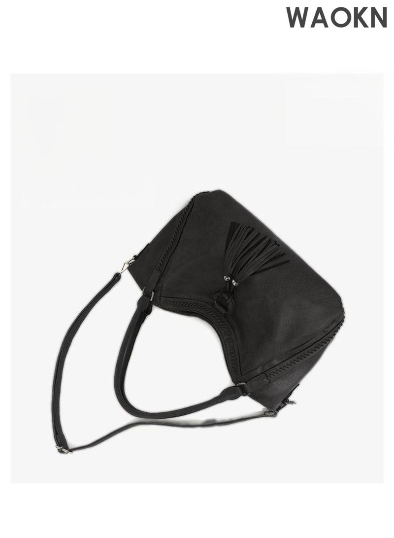 دبليو أيه أو كي أن حقائب كتف كبيرة، مجموعة حقائب يد نسائية ورجالية، حقائب توت من جلد البولي يوريثان، حقيبة كتف، حقيبة ظهر سوداء مقاومة للماء، مناسبة للجنسين، حقيبة يد بسعة تخزين كبيرة، حقيبة كروس بودي. - Image 4