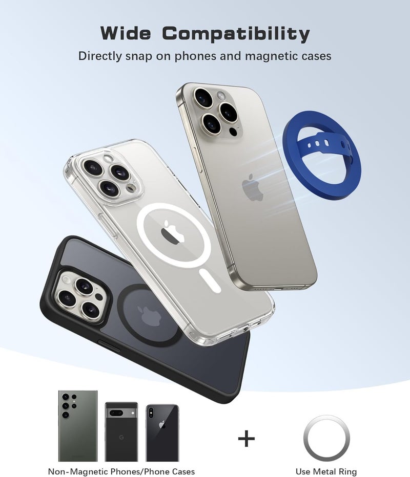RIGGEAR Soft Silicone Magnetic Phone Grip, Finger Loop Ring Holder Compatible with MagSafe iPhone Models and Magnetic Phone Cases (Blue) - Image 3