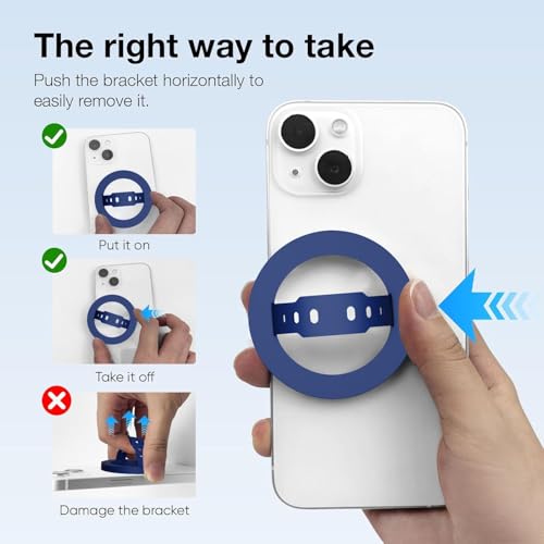 RIGGEAR Soft Silicone Magnetic Phone Grip, Finger Loop Ring Holder Compatible with MagSafe iPhone Models and Magnetic Phone Cases (Blue) - Image 2