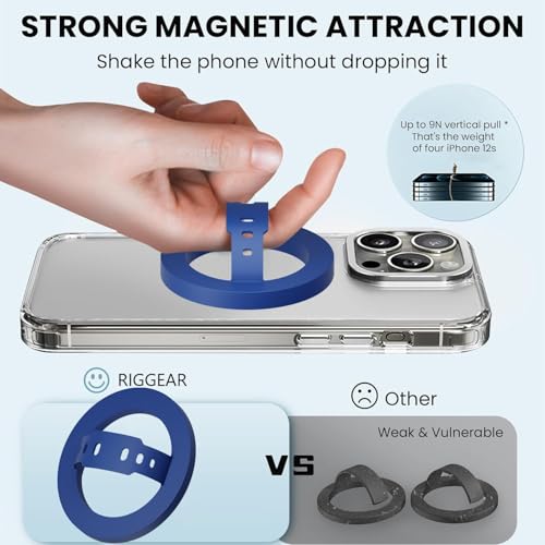 RIGGEAR Soft Silicone Magnetic Phone Grip, Finger Loop Ring Holder Compatible with MagSafe iPhone Models and Magnetic Phone Cases (Blue) - Image 5
