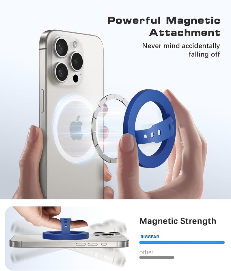 RIGGEAR Soft Silicone Magnetic Phone Grip, Finger Loop Ring Holder Compatible with MagSafe iPhone Models and Magnetic Phone Cases (Blue) - Image 4