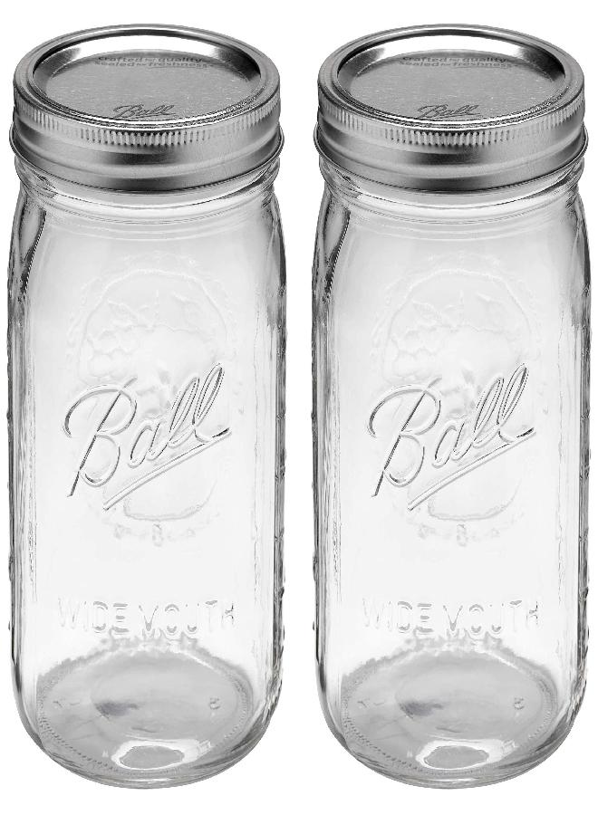 Ball Ball Quart Jar with Silver Lid, Wide Mouth, Set of 2 