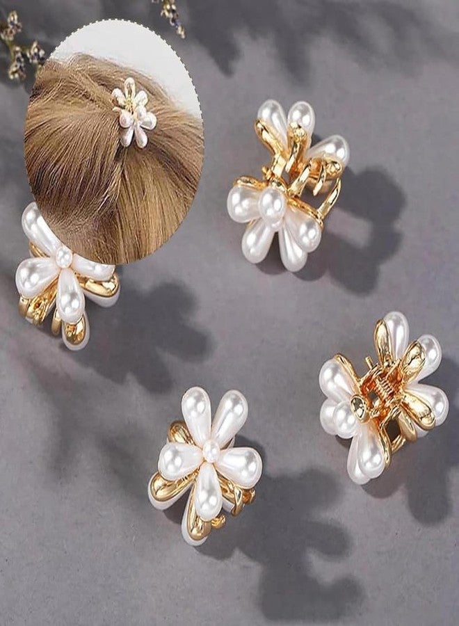 Glamyou Korean Style Small Pearl Mini Hair Claw Clips with Flower Design, Sweet Artificial Decorative Hair Accessories for Women's Girls Pack of 8 Pcs A2 - Image 4