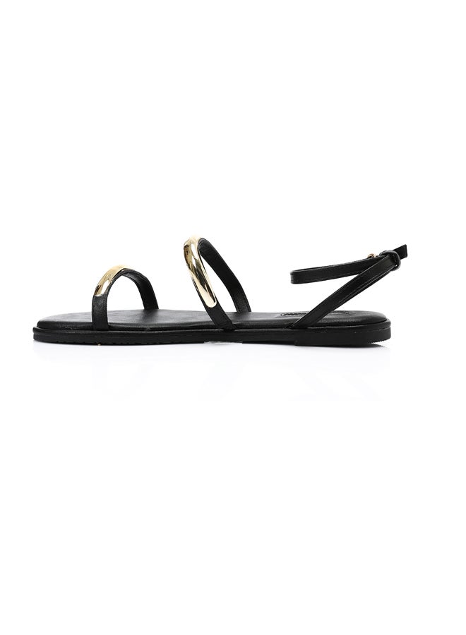 DejaVu Buckle Closure Flat Black Sandals  - Image 3