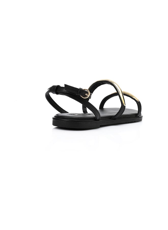 DejaVu Buckle Closure Flat Black Sandals  - Image 2