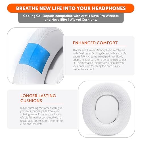 WC Freeze Nova Pro Wireless - وسادات أذن مبردة من جل التبريد لأجهزة Arctis Nova Pro Wireless و Nova Elite (لا تناسب النماذج الأخرى)، من Wicked Cushions، سميكة إضافية ومريحة | أبيض - Image 4
