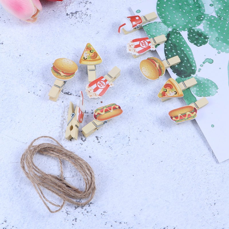 10PCS Clips Burger Popcorn Photo Clips Household School Office with Rope - Image 1