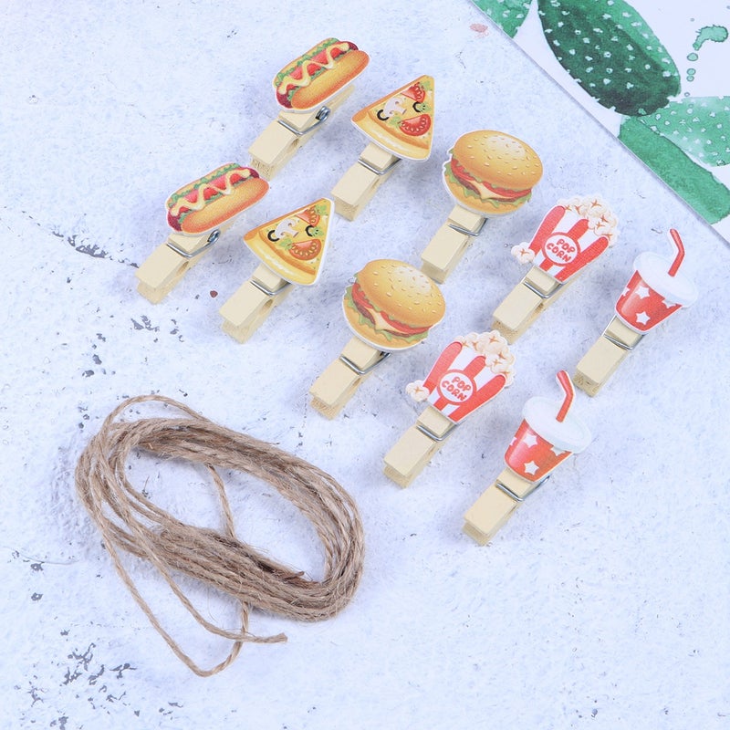 10PCS Clips Burger Popcorn Photo Clips Household School Office with Rope - Image 5