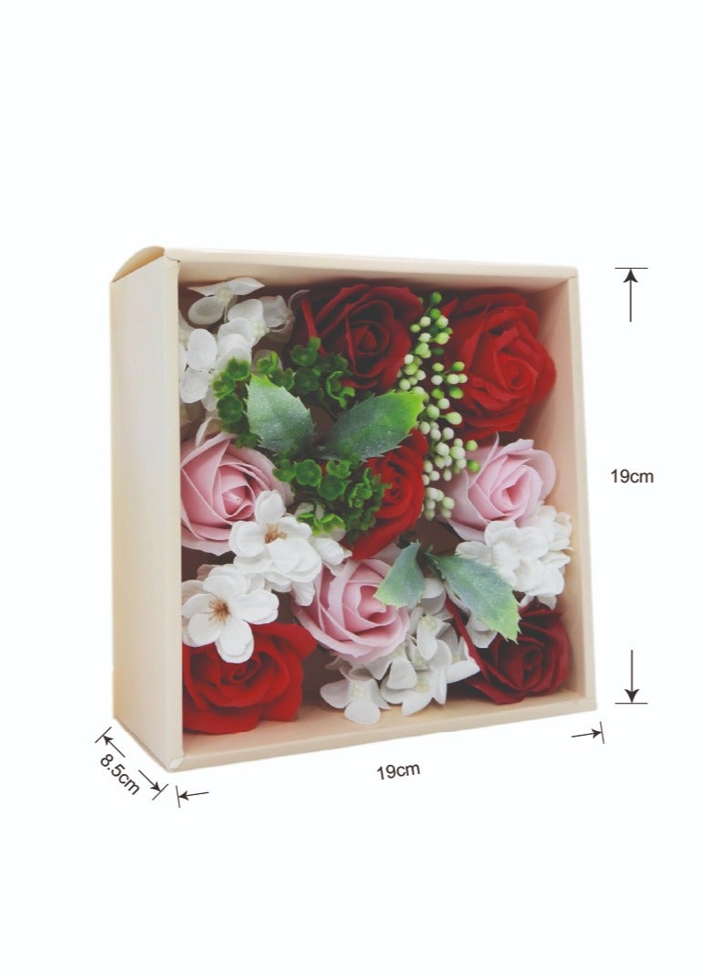 BABAZAM Fragrant Gift Rose Soap Flower with Leaves Perfect for Gifting Mother's Day Women's Day Birthday Multicolor 19x19x8.5cm - Image 1