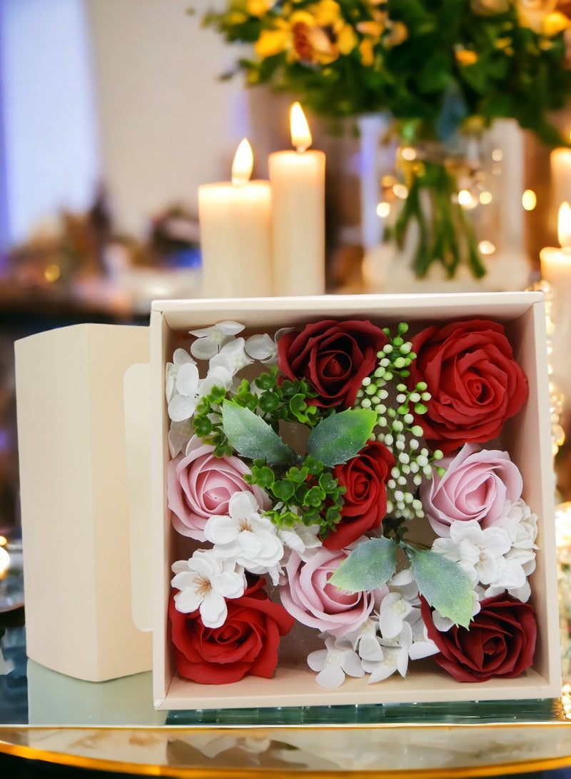 BABAZAM Fragrant Gift Rose Soap Flower with Leaves Perfect for Gifting Mother's Day Women's Day Birthday Multicolor 19x19x8.5cm - Image 3