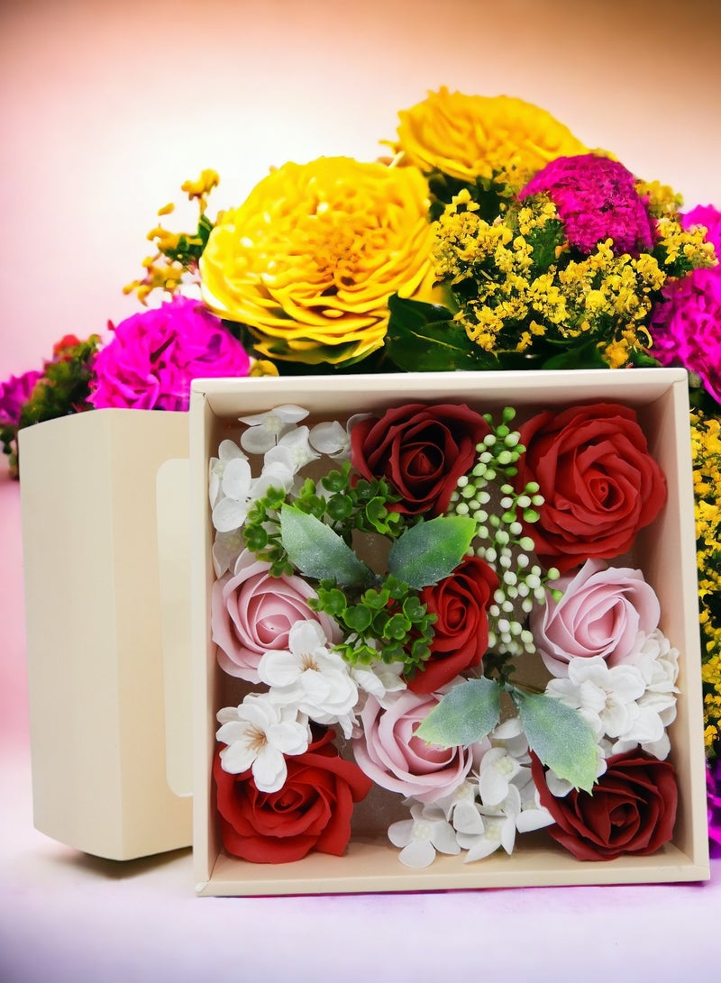 BABAZAM Fragrant Gift Rose Soap Flower with Leaves Perfect for Gifting Mother's Day Women's Day Birthday Multicolor 19x19x8.5cm - Image 5