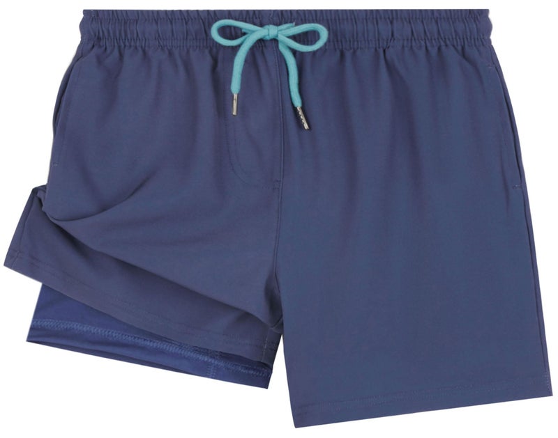UMELOK Boys Swim Trunks Swimsuit Boxer Brief 2 in 1 Compression Liner Stretch Swim Shorts Quick Dry Beach Bathing Suit Solid Navy Blue 7 - Image 1