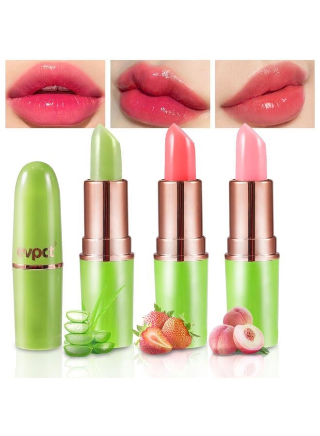 BINGBRUSH Aloe vera Color Changing Lipstick,Moisturizer Long Lasting Lip Care Magic Lip Gloss,Makeup Lipstick Set (3pcs Aloe+Strawberry+ Peach, 3 Count (Pack of 1)) - Image 1