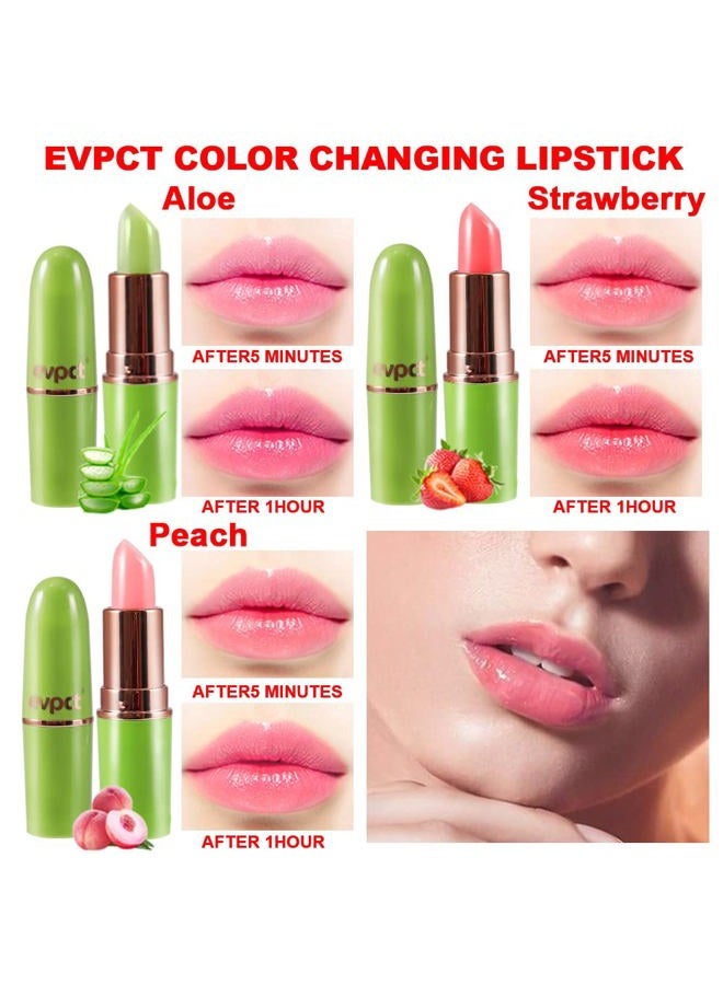 BINGBRUSH Aloe vera Color Changing Lipstick,Moisturizer Long Lasting Lip Care Magic Lip Gloss,Makeup Lipstick Set (3pcs Aloe+Strawberry+ Peach, 3 Count (Pack of 1)) - Image 4