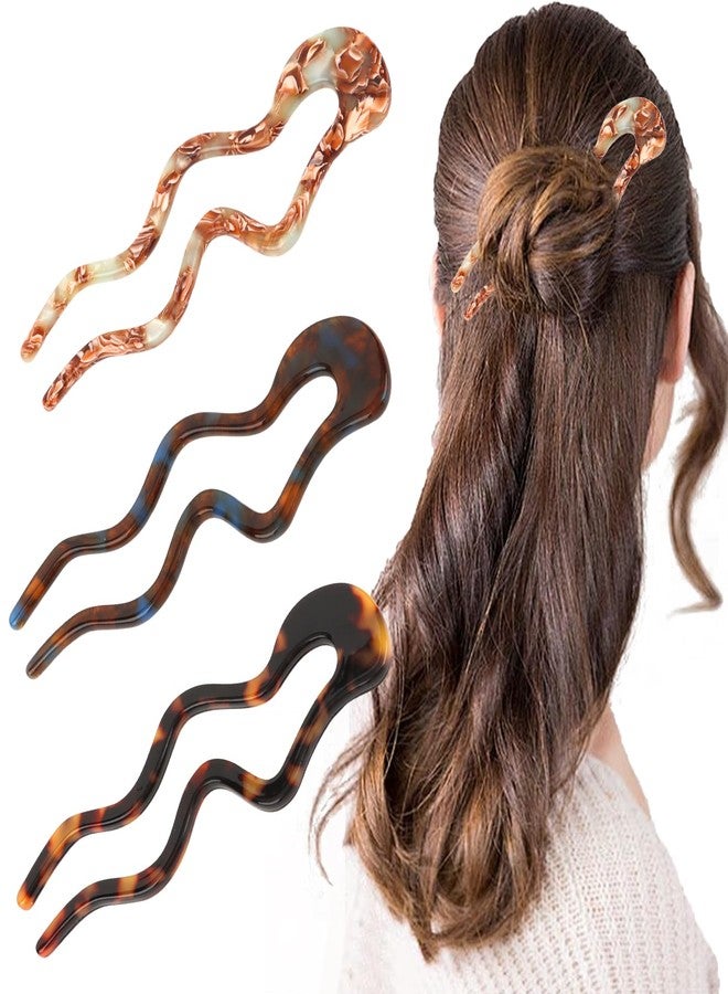 ANBALA 3Pack Tortoise Shell Acetate U-Shaped French Hair Pins for Women, Wavy Hair Sticks for Thin & Thick Hair, Stylish French Pins for Updo & Chignon - Image 1
