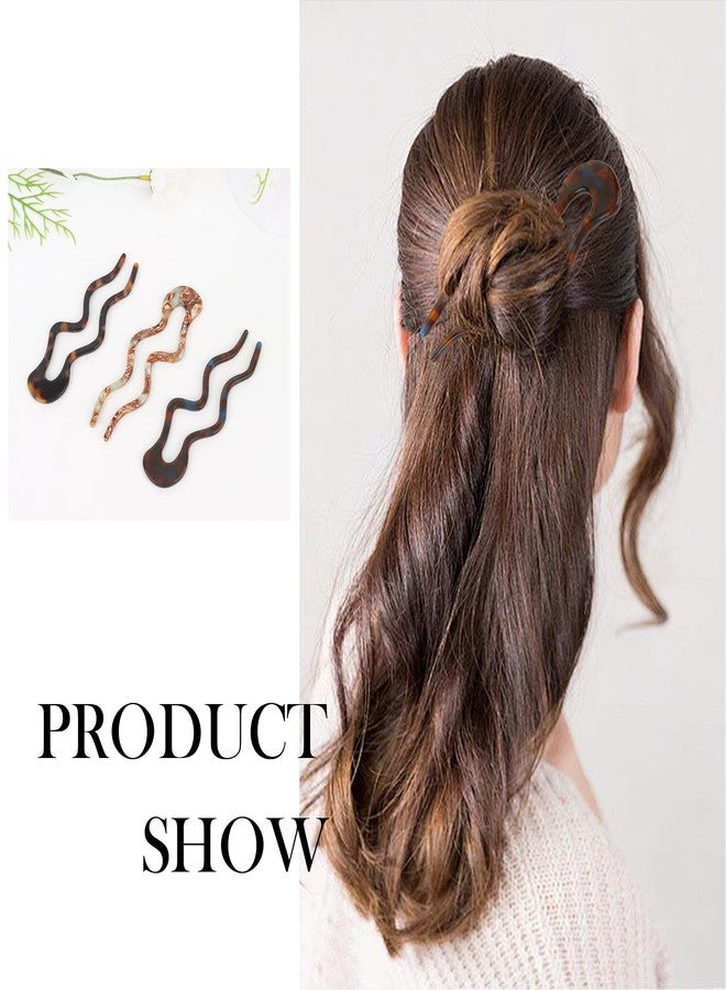 ANBALA 3Pack Tortoise Shell Acetate U-Shaped French Hair Pins for Women, Wavy Hair Sticks for Thin & Thick Hair, Stylish French Pins for Updo & Chignon - Image 5