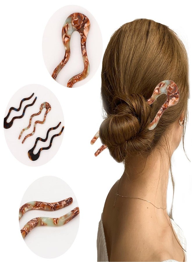 ANBALA 3Pack Tortoise Shell Acetate U-Shaped French Hair Pins for Women, Wavy Hair Sticks for Thin & Thick Hair, Stylish French Pins for Updo & Chignon - Image 3