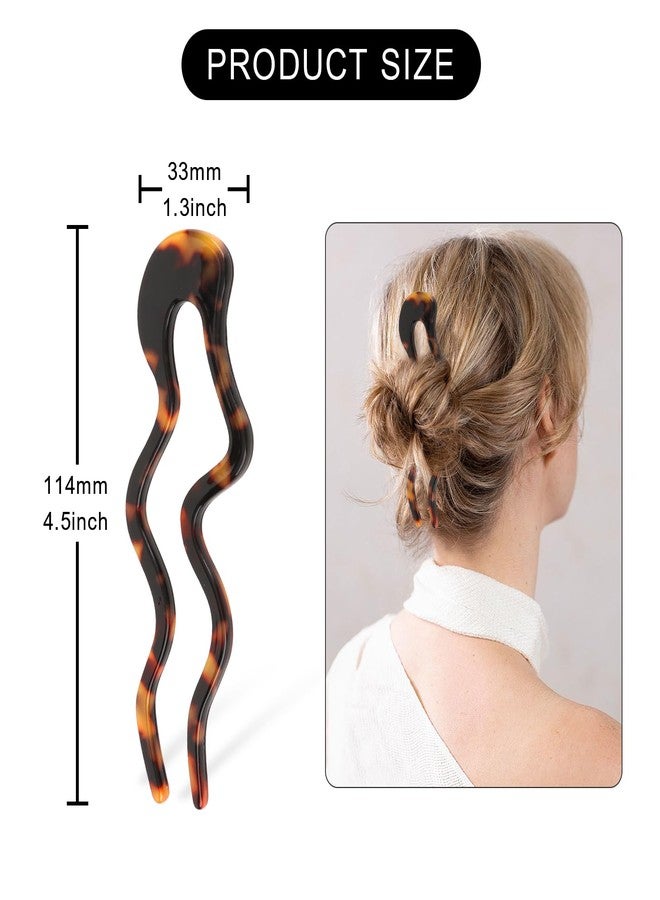 ANBALA 3Pack Tortoise Shell Acetate U-Shaped French Hair Pins for Women, Wavy Hair Sticks for Thin & Thick Hair, Stylish French Pins for Updo & Chignon - Image 2