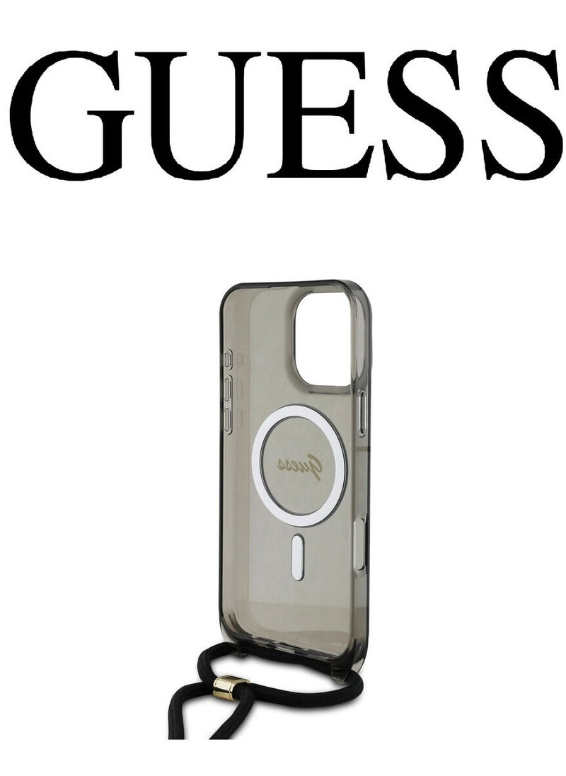CG MOBILE iPhone 16 Pro Max Case, supports wireless charging and has a neck strap, with an original design and approved by the global brand GUESS in Clear black  - Image 4